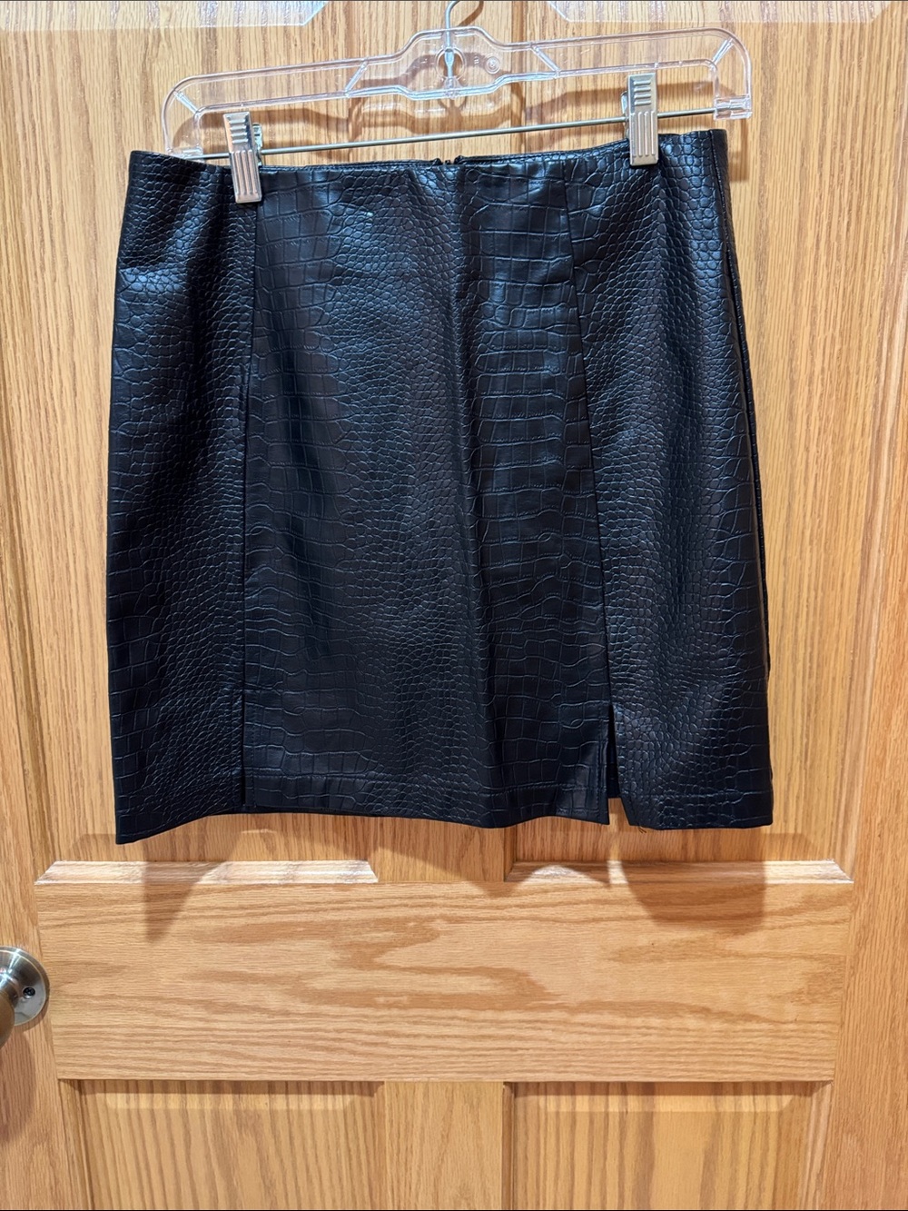 Blue Rain Black Faux Croc Mini Skirt with Front Slit
